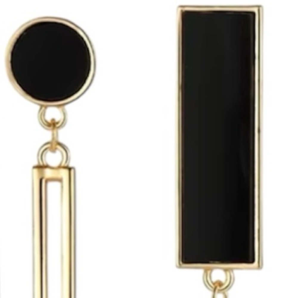 Mismatch Geometric Black Enamel Drop Dangle Earrings Modern Jewelry